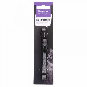 DOGMAN Katthalsband Glitter Svart, M, 10mm x 18-30cm