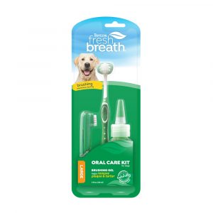 TROPICLEAN Fresh Breath Oral Care Kit M/L - set med två tandborstar och tandkräm för mellan stora till stora hundar