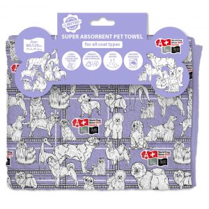 World Dog Show Pet Towel Purple 80x120 cm, with puppies print